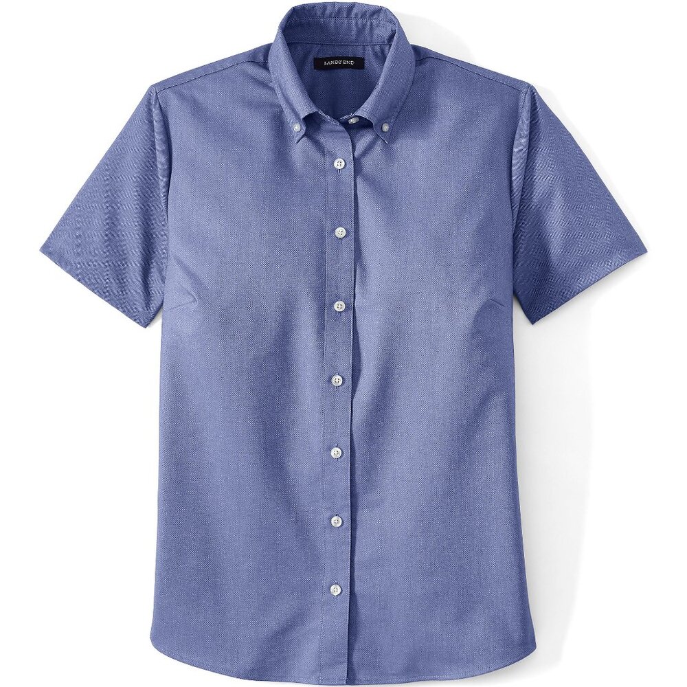 Lands' End Girls Short Sleeve Oxford Dress Shirt Classic Blue Size 8 M Medium
